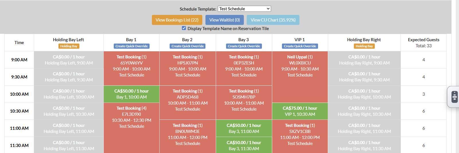 GolfBooking schedule management screenshot